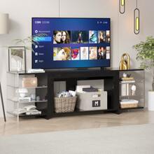 TV Stand, TV Console Cabinet With Storage, Open Shelves Entertainment Center For Living Room And Bedroom - Black - View 2