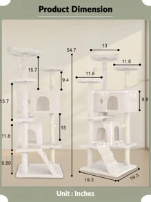 Tháp cây mèo 54in dành cho mèo trong nhà, Trung tâm hoạt động nội thất đa cấp với trụ chống trầy xước Nhà đứng - Màu be - Xem 4