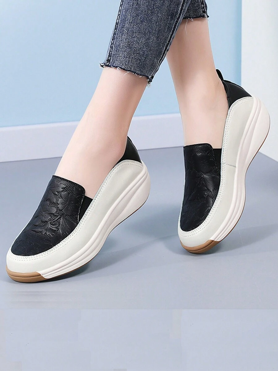 Women's Floral Pattern Flat Loafers, Casual Slip-On Thick Bottom Shoes, Comfortable Sneakers, Camouflage Position Random