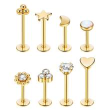 8 pièces Anneau de lèvre de monroe labret à bout plat en acier inoxydable 316L sans filetage, boucle doreille plate à dos plat, ensemble de bijoux de piercing de cartilage doreille hélix tragus conque pour hommes & femmes, 16G 18G 20G