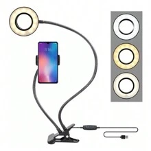 ESHOPCOMERCIAL Luminária Ring Light Com Suporte Garra Flexível Para Celulares De Mesa 2 em 1