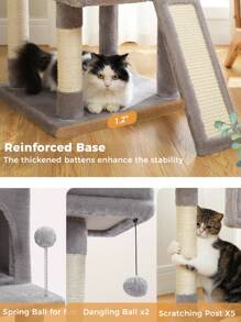 PAWZ Road Large Cat Tree With 2 Plush Condos, 162CM Multi-Level Cat Tower Scratching Post With Spacious Platforms & Hammock And Replaceable Hanging Balls In Gray - 灰色 - 查看 5