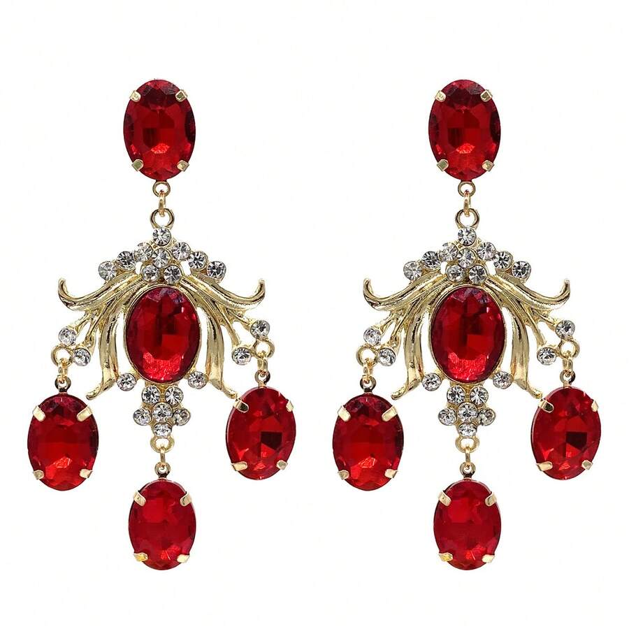 1 par de aretes de cristal sintético con borlas de moda, adecuados como accesorios para mujeres en todas las estaciones - 8 - Ver 1