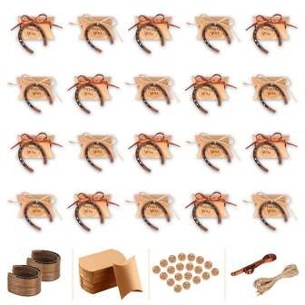 20pcs/Set Lucky Horseshoe Candy Box Kraft Paper Tags With Miniature Metallic Handicraft Horseshoe Decoration For Vintage Gift, Wedding, Birthday Party Decor,Christmas