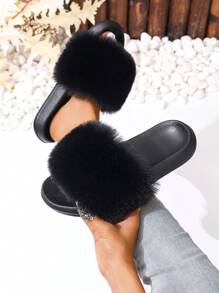 Women Summer Slipper With Fluffy Colorful Beach Solid Plush Soft Anti-Slip Sole, Home Outdoor Fashionable Slippers Sandals