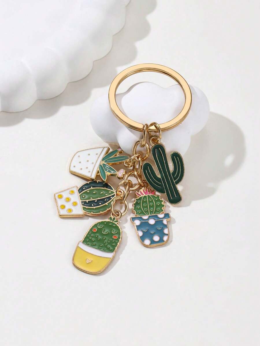 Spring/Summer Cactus Keychain Green Cartoon Plant Pendant For Fresh Style Car Accessories Bag Charm School Plant Cute Goth Y2k Christmas Gift Ideas - Multicolor - View 1
