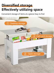 Coffee Table Lift Top Coffee Tables With Hidden Compartment And Storage Shelf Wooden Lift Tabletop Dining Table For Living Room Home - 白色 - 查看 2