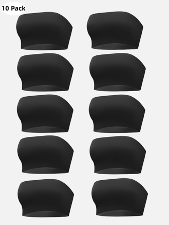 10 Pack Women's Strapless Bralette Seamless Bandeau Stretchy Bandeau Tube Top Bra Black