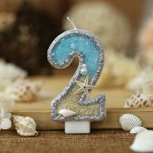 1 vela de cumpleaños con tema de playa, vela artesanal de decoración de pastel de cumpleaños para crear atmósfera de fiesta en festivales, vela con estrella de mar y brillantina de playa de verano, en forma creativa de número - Multicolor - Ver 7