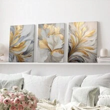 3pcs/Set Luxury Canvas Print Posters, Golden And White Leaves Canvas Wall Art Paintings, Artwork Wall Painting For Living Room Bedroom Bathroom Office Hallway Wall Decors, No Frames Gifts Birthday Graduation