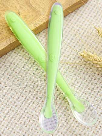 2pcs/Set Soft-Tip Silicone Baby Feeding Spoon For Rice Paste And Puree,  Infant And Toddler Feeding Utensil (Smiling Face Design)