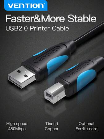VENTION USB-skrivarkabel USB 2.0 skrivarsladd A Hane Till B Hane Skrivare Skannersladd Höghastighetskompatibel med HP, Canon, Epson, Lexmark, Xerox, Black