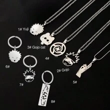 1pc  Gojo Silver Cartoon Creative Stainless Steel Chain Cute Infinite Void Necklace Pendant Halloween