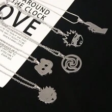 1pc  Gojo Silver Cartoon Creative Stainless Steel Chain Cute Infinite Void Necklace Pendant Halloween