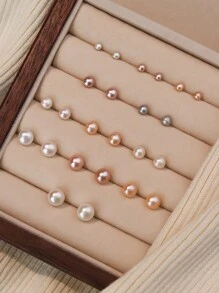 1 Pair Fashionable And Gorgeous 925 Sterling Silver Natural Freshwater Small Pearl Women's Earrings Mini Minimalist Style High-End Earrings With Ear Hole Care Jewelry Suitable For Daily Wear Or Gift Giving - Multicolor - View 10