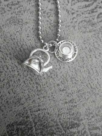 Retro Anime Style Asymmetric Teapot, Teacup, Clock, Coffee Cup Pendant Necklace With Stainless Steel Bead Chain, Women Necklace