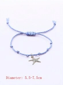 1pc Handmade Knotted Rope String Beach Sea Star Pendant Bracelet, Summer Beach Style