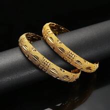 2 pezzi Braccialetti d'oro di Dubai per le donne Oro Braccialetti di Nozze per Spose di Dubai Braccialetti Africani Gioielli Arabi Braccialetti a Charm in Oro - Dorato - Visualizzare 12