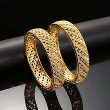2 pezzi Braccialetti d'oro di Dubai per le donne Oro Braccialetti di Nozze per Spose di Dubai Braccialetti Africani Gioielli Arabi Braccialetti a Charm in Oro - Dorato - Visualizzare 14
