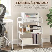 HOMCOM HOMCOM Étagère de rangement à 3 niveaux, étagère en métal, rangement de cuisine, design industriel, structure en acier, support d'imprimante, porte-plantes, blanc