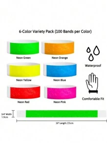 Wristbands 6 Color Variety Pack - 600 Count - Comfortable Tear Resistant Paper Bracelets ID Wrist Bands For Concerts Festivals Admission Party Identification - Multicolor - View 3
