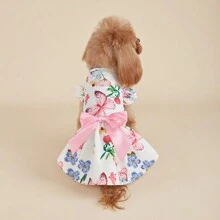1 pièce Robe pour chien de compagnie, imprimé papillon et fleur d'été, décoration nœud à la taille, convient aux petits/moyens chiens, chats, vêtements légers pour animaux de compagnie pour l'été - Multicolore - Voir 5