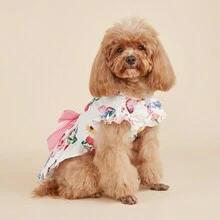 1 pièce Robe pour chien de compagnie, imprimé papillon et fleur d'été, décoration nœud à la taille, convient aux petits/moyens chiens, chats, vêtements légers pour animaux de compagnie pour l'été - Multicolore - Voir 6