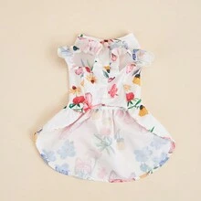 1 pièce Robe pour chien de compagnie, imprimé papillon et fleur d'été, décoration nœud à la taille, convient aux petits/moyens chiens, chats, vêtements légers pour animaux de compagnie pour l'été - Multicolore - Voir 3
