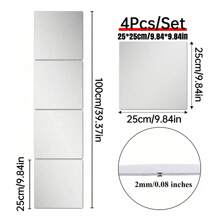 4pcs Of Square Mirror Wall Stickers, 2mm Thick Acrylic Material 3D Mirror Wall Tiles, Suitable For Living Room, Bedroom, Kitchen, Bathroom. Best Gifts Birthday Graduation Home Decor Back To School Room Decor School Supplies