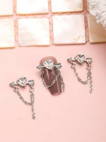 10 件合金心形链和流苏 3D 美甲装饰 DIY 指甲饰物 指甲宝石 美甲用品 指甲 - 銀色 - 查看 5
