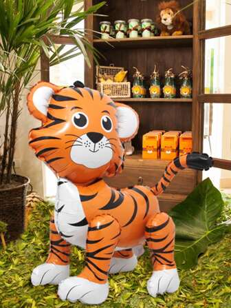 1pc Standing Tiger Shaped Aluminum Foil Balloon, Perfect For Wild Forest Theme, Birthday Party, Jungle Party, Baby Shower Decoration,Christmas