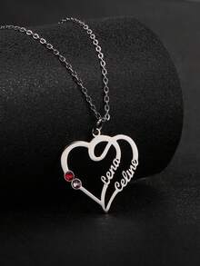 Personalized Double Gemstone Inlaid Double Name Necklace Customized Mother's Day Gift, Valentine's Day Gift, Birthday, Anniversary Gift, Graduation, Christmas, Gift For Friends And Classmates