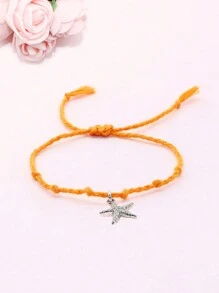 1pc Handmade Knotted Rope String Beach Sea Star Pendant Bracelet, Summer Beach Style