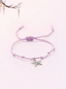 1pc Handmade Knotted Rope String Beach Sea Star Pendant Bracelet, Summer Beach Style