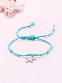 1pc Handmade Knotted Rope String Beach Sea Star Pendant Bracelet, Summer Beach Style