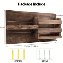 Wood Mail Organizer Wall-Mounted - Mail Holder With Key Hooks, Key Holder For Wall Decorative, Mail And Key Holder With Shelf For Leash And Bills, Rustic Mail Sorter For Entryway - Brown - View 2