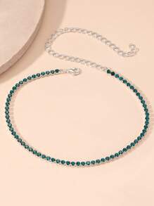 1 Green Rhinestone Full Rhinestone Choker Necklace For Women, Versatile Necklace For Evening Wear - Green - View 4