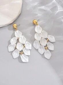1pair Geometric Tassel & Leaf Dangle Earrings For Women, Simplicity Design - White - View 6