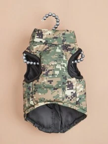1 件宠物服装，秋冬时尚背心，拼色迷彩拉链带牵引绳孔，适合贵宾犬、比熊犬 - 彩色 - 查看 5