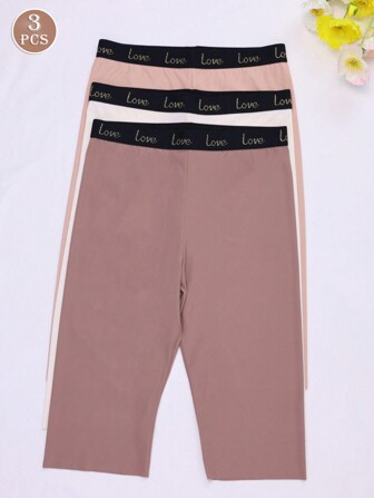 3pcs Women Letter Waist Belt, High Waisted Four Corner Trousers, Elasticity, Breathable Shorts Sports