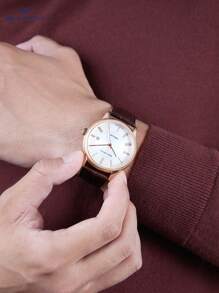 SEA-GULL 海鷗男士自動機械手錶，白色表盤配金色表圈，商務風格大三針和日期顯示，皮革錶帶 - 1只 - 白色 - 查看 5