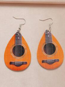 1pc Creative Life Tree Heart Design Women's Earrings With Double-Sided Waterdrop Shaped Artificial Leather Dangle, Fashionable And Unique Ear Jewelry For Festival And Suitable For Women Valentines