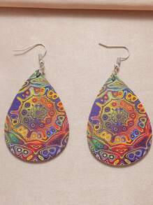 1pc Creative Life Tree Heart Design Women's Earrings With Double-Sided Waterdrop Shaped Artificial Leather Dangle, Fashionable And Unique Ear Jewelry For Festival And Suitable For Women Valentines