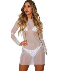 Vestido transparente corto mujer sexy ajustado casual Blanco - Blanco - Ver 1