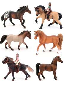 Wildlife Model Set With Simulated Animals - Horse Set With White Horse, Arabian Horse, Jockey And Mare Figurines - For Decoration, Dollhouses, And Farm Play (Partially Random)