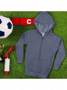 Sudadera Uni Niño Unisex Lisa Capucha Cierre Y Bolsas en Felpa Escolar Cangurera - Azul Marino - Ver 8