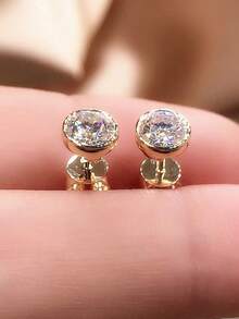 Yayi jewelry 1 Đôi Bông Tai Đính Đá Cubic Zirconia Tròn Cơ Bản Cho Nam Và Nữ, Phụ Kiện Trang Sức Thanh Lịch Hàng Ngày, Quà Tặng Sinh Nhật - tròn - Xem 4