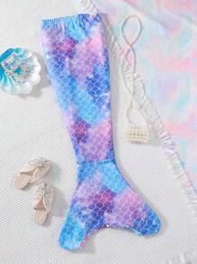 Ropa extraña, elástica y linda de sirena tejida para niña joven, hecha con tela de traje de baño de ensueño que mezcla escamas de peces de varios colores, ¡perfecta para disfrazarse durante las vacaciones! - Azul - Ver 1