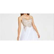 Say Yes To The Prom Women's Embellished Sheer Spaghetti Strap Sweetheart Neckline Full Length Formal Dress White Size 13