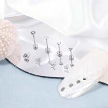 8 pièces Anneau de lèvre de monroe labret à bout plat en acier inoxydable 316L sans filetage, boucle doreille plate à dos plat, ensemble de bijoux de piercing de cartilage doreille hélix tragus conque pour hommes & femmes, 16G 18G 20G